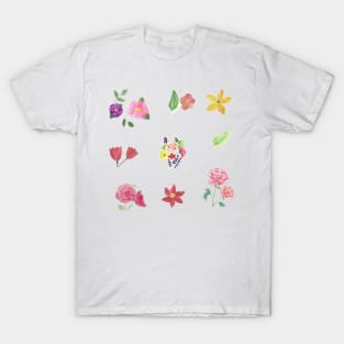 Watercolor cute flowers happy positivie stickers set floral T-Shirt